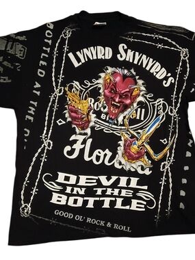 Vintage 90s Lynyrd Skynyrd Devil In The Bottle All Over Print Shirt Size XL Hane